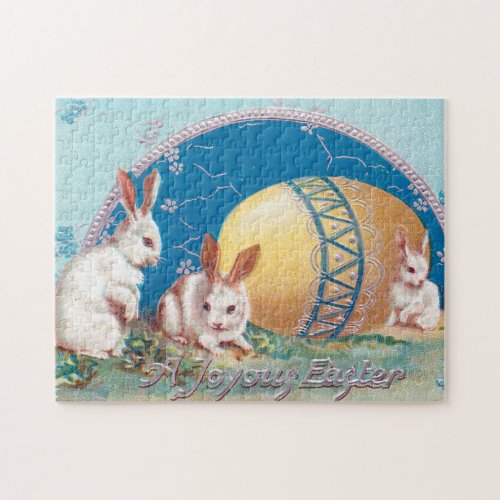 Vintage Lovely Bunny Rabbits with Easter Eggs Jigsaw Puzzle