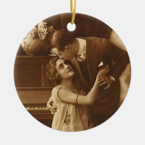 Vintage Lovers  Love Romance Romantic Music Ceramic Ornament