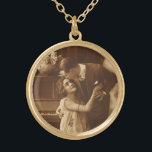 Vintage Lovers,  Love Romance Romantic Music Gold Plated Necklace<br><div class="desc">Vintage sepia photograph featuring a love and romance image featuring newlyweds hugging and snuggling together next to a piano listening to music.</div>