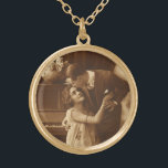 Vintage Lovers,  Love Romance Romantic Music Gold Plated Necklace<br><div class="desc">Vintage sepia photograph featuring a love and romance image featuring newlyweds hugging and snuggling together next to a piano listening to music.</div>