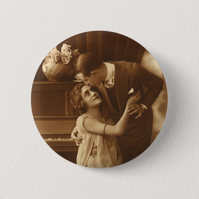 Vintage Lovers,  Love Romance Romantic Music Pinback Button (Front)