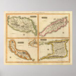 Vintage Lower Caribbean Islands Map (1816) Poster