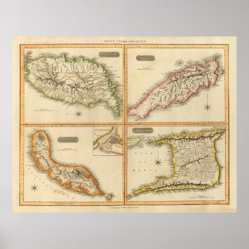 Vintage Lower Caribbean Islands Map 1816 Poster