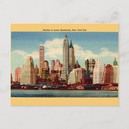 Vintage Lower Manhattan Skyline Post Card