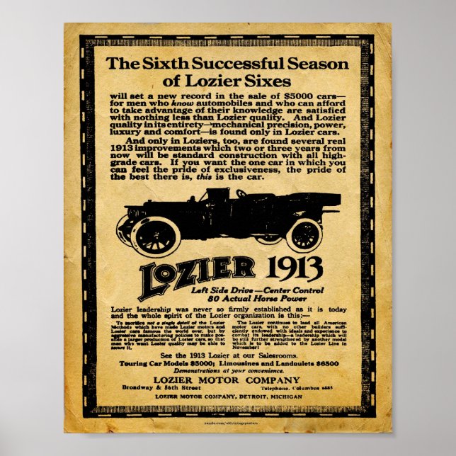 Vintage Lozier Automobile Print (Front)