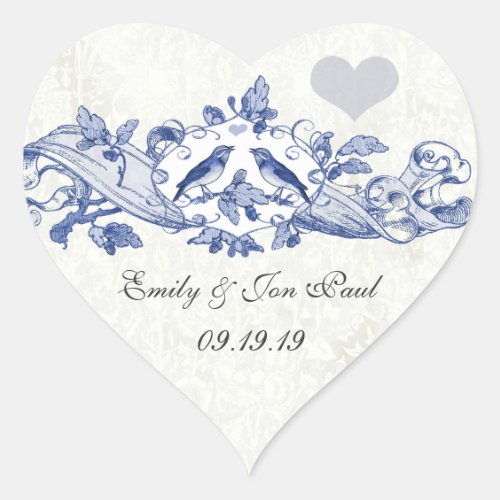 Vintage Lucky Bluebirds Navy Wedding Stickers