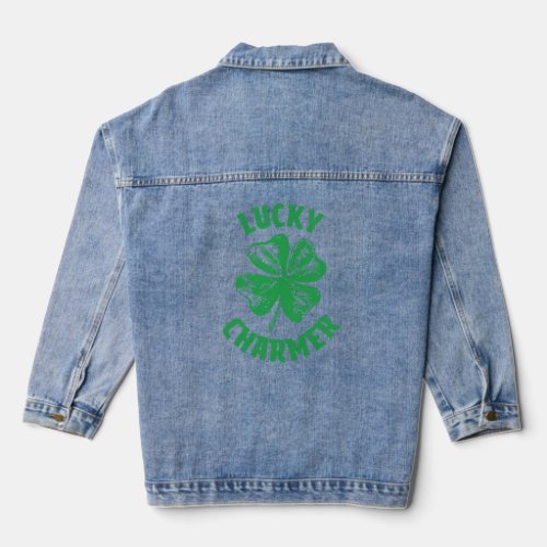 Vintage LUCKY CHARMER Shamrock  Saint St Patrick s Denim Jacket