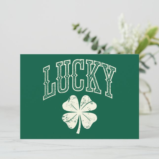Vintage Lucky Clover St Patrick's Day  Invitation (Standing Front)