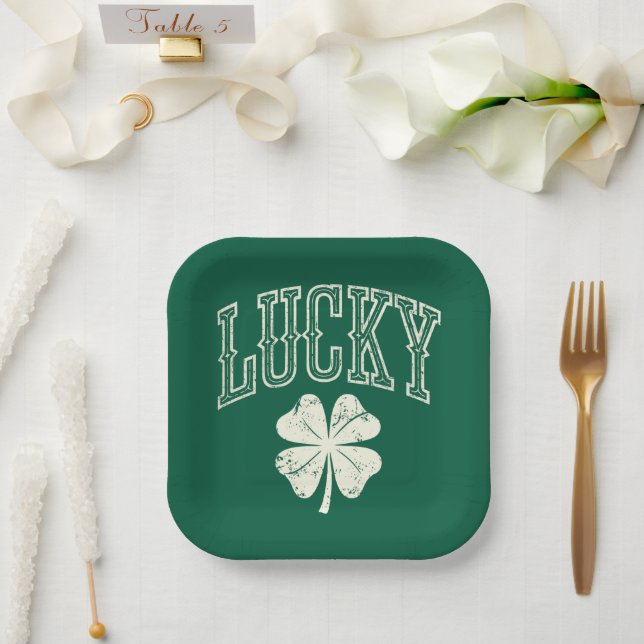 Vintage Lucky Clover St Patrick's Day  Paper Plates (Wedding)