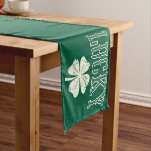 Vintage Lucky Clover St Patrick's Day Short Table Runner