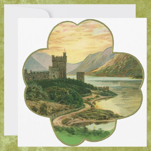 Vintage Lucky Gold Shamrock with an Irish Castle