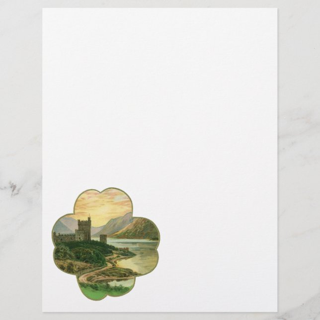 Vintage Lucky Gold Shamrock with an Irish Castle (Front)