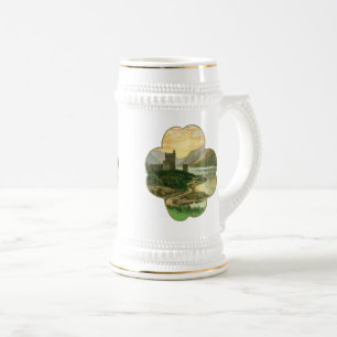 Vintage Lucky Gold Shamrock with an Irish Castle Beer Stein