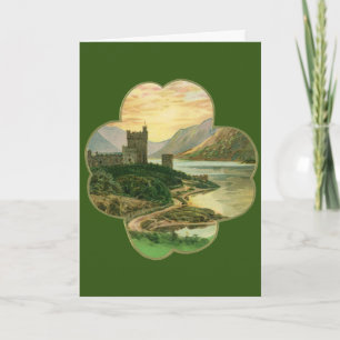 Vintage Lucky Gold Shamrock with an Irish Castle Card