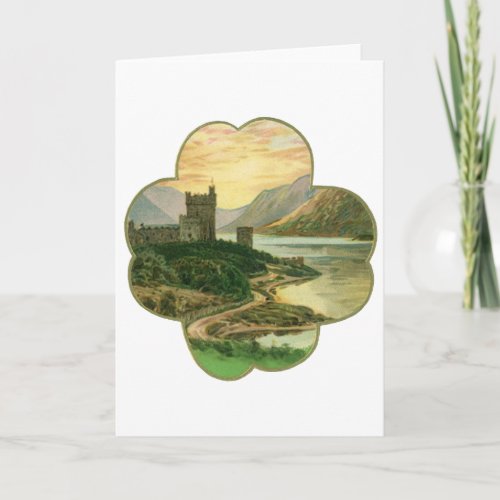 Vintage Lucky Gold Shamrock with an Irish Castle Card