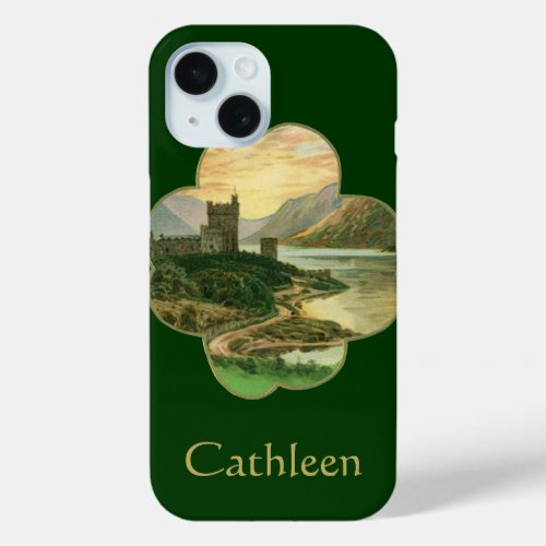 Vintage Lucky Gold Shamrock with an Irish Castle iPhone 15 Case