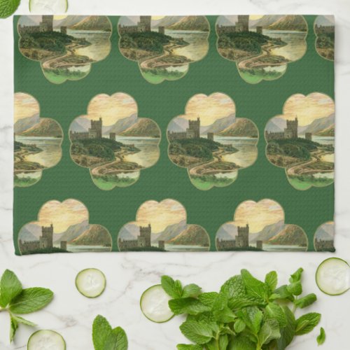 Vintage Lucky Gold Shamrock with an Irish Castle Kitchen Towel