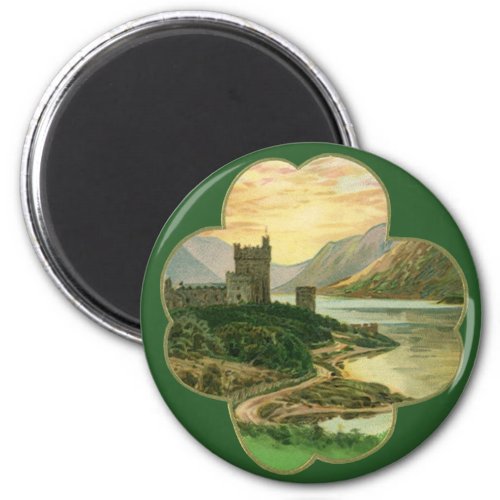 Vintage Lucky Gold Shamrock with an Irish Castle Magnet