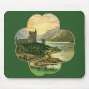 Vintage Lucky Gold Shamrock with an Irish Castle Mouse Pad