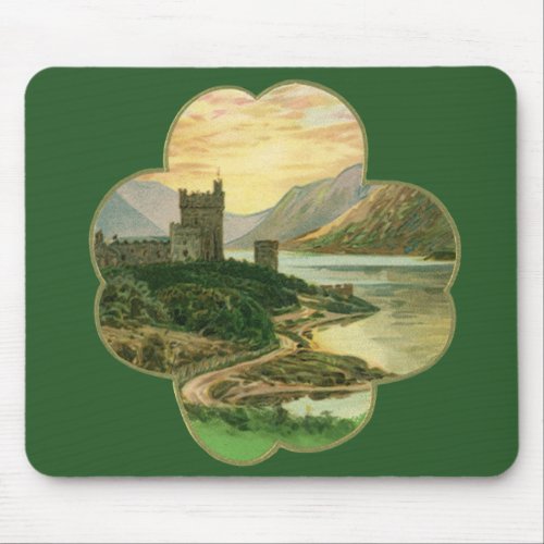 Vintage Lucky Gold Shamrock with an Irish Castle Mouse Pad