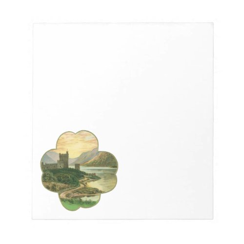 Vintage Lucky Gold Shamrock with an Irish Castle Notepad