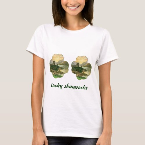 Vintage Lucky Gold Shamrock with an Irish Castle T_Shirt