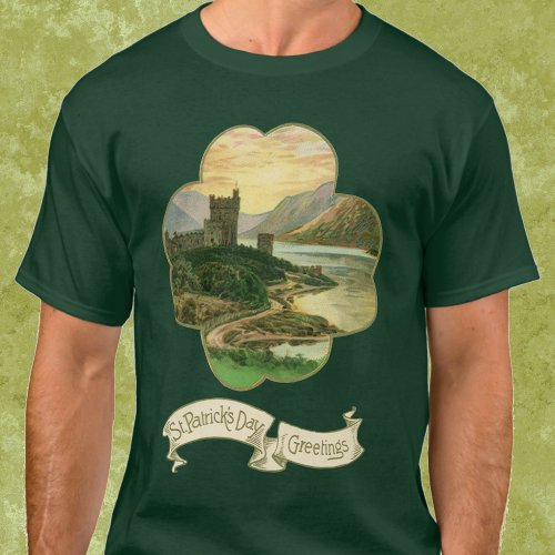 Vintage Lucky Gold Shamrock with an Irish Castle T_Shirt