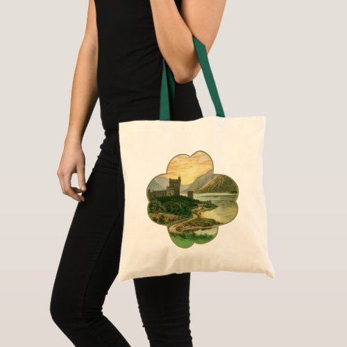 Vintage Lucky Gold Shamrock with an Irish Castle Tote Bag
