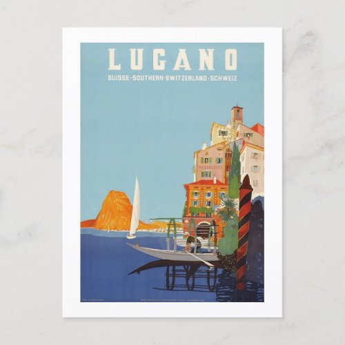 Vintage Lugano Italian Resort Switzerland Holiday Postcard