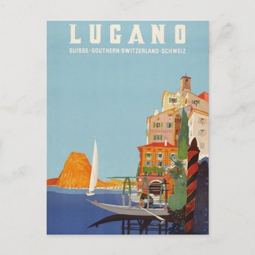 Vintage Lugano Italian Resort Switzerland Postcard