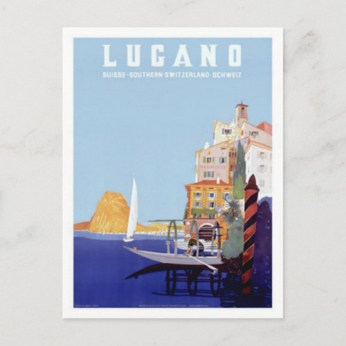 Vintage Lugano Switzerland Travel Postcard