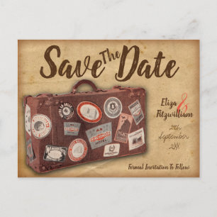 Vintage Luggage Save The Date Postcard
