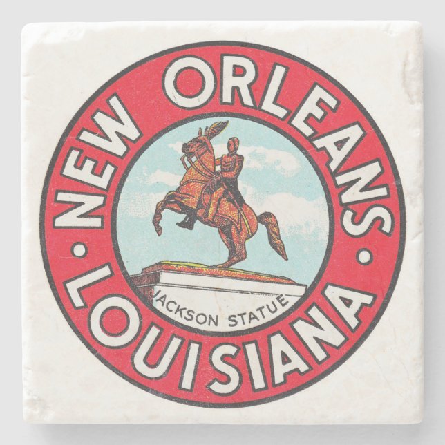 Vintage Luggage Tag, Jackson Statue, Coaster, Stone Coaster (Front)