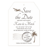 Vintage Luggage Tag Save the Date on Kraft Invitation