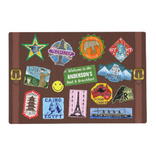 Vintage Luggage World Travel Suitcase Sticker Name Placemat