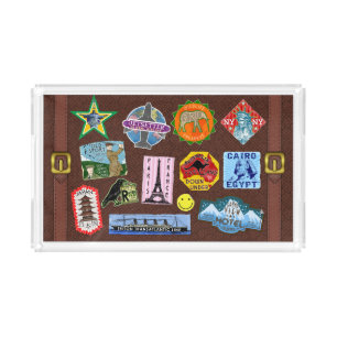 Vintage Luggage World Travel Suitcase Stickers Acrylic Tray