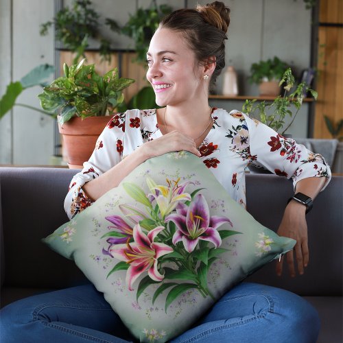 Vintage Luminous Lily Throw Pillow