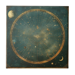 Vintage Lunar Celestial Map Design (2) Ceramic Tile