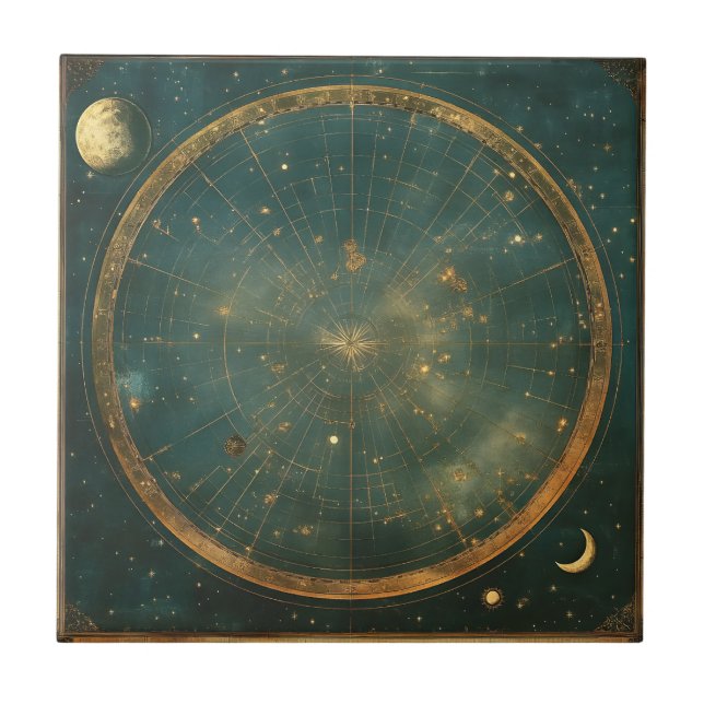 Vintage Lunar Celestial Map Design (2) Ceramic Tile (Front)