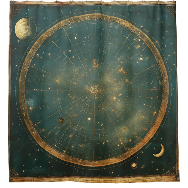 Vintage Lunar Celestial Map Design (2) Shower Curtain (Front)