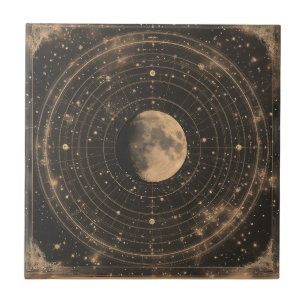 Vintage Lunar Celestial Map Design Ceramic Tile