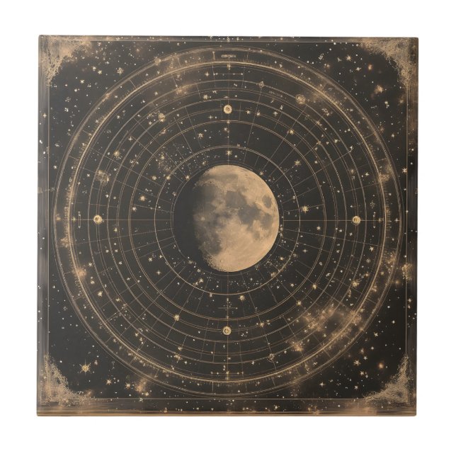 Vintage Lunar Celestial Map Design Ceramic Tile (Front)