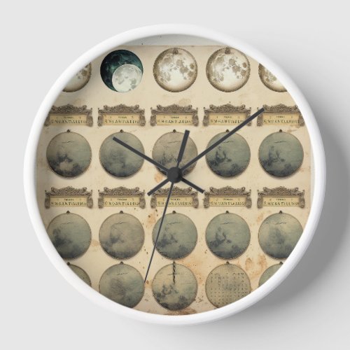 Vintage Lunar Cycle Chart _ Celestial Moon Phases  Clock