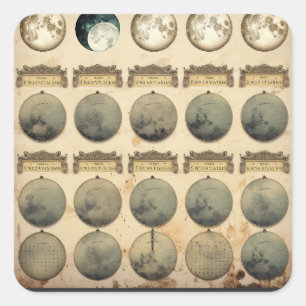 Vintage Lunar Cycle Chart - Celestial Moon Phases Square Sticker
