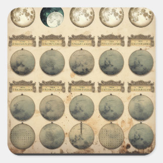 Vintage Lunar Cycle Chart - Celestial Moon Phases  Square Sticker