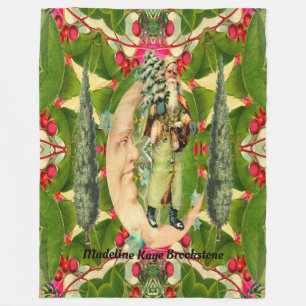 Vintage Lunar Santa Monogram Fleece Blanket