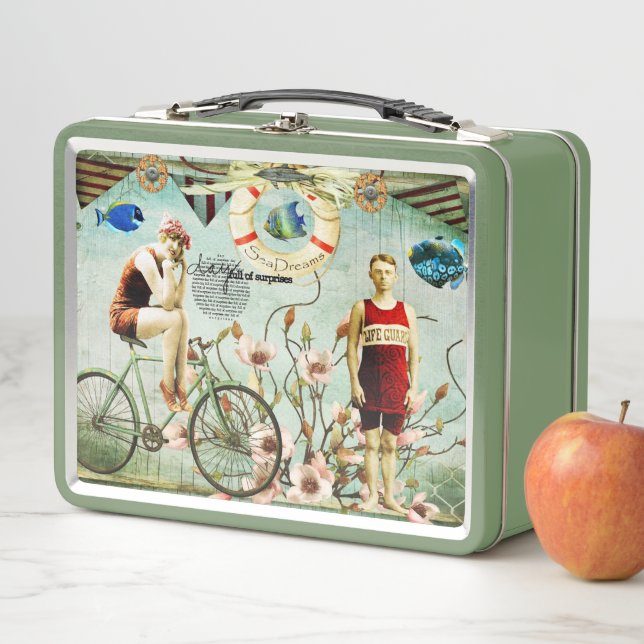 Vintage Lunch Box Old time theme beach scene (In Situ)