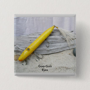 Vintage Lure Yellow Goo-Goo Eyes Lure Badge Button