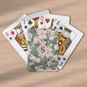 Vintage Lush Pink Botanical Monogram Poker Cards