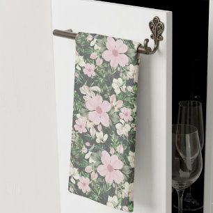 Vintage Lush Pink Botanical Pattern Kitchen Towel